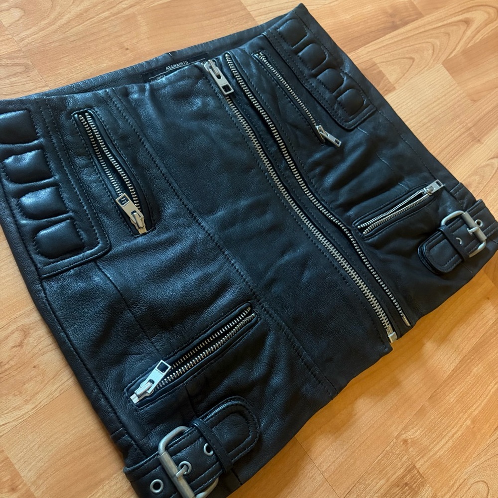 All Saints Alva Black Leather Biker Mini Skirt - Picture 14 of 15